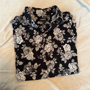 Express Men’s Large Black and White Floral Dress Shirt